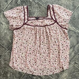 TORRID Floral Boho Cap-Sleeve Square Neck Coastal Peasant Pink & Burgundy Top